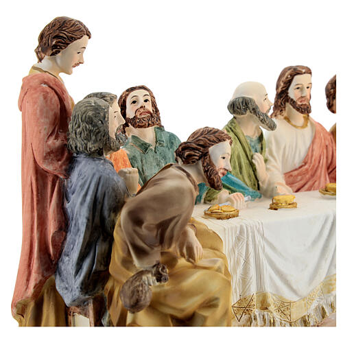 Last Supper statue with golden tablecloth, in resin 15x30x10 cm 4