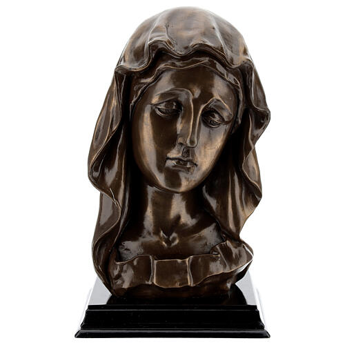 Rosto Virgem Maria resina efeito bronzeado 18x11,5 cm 1