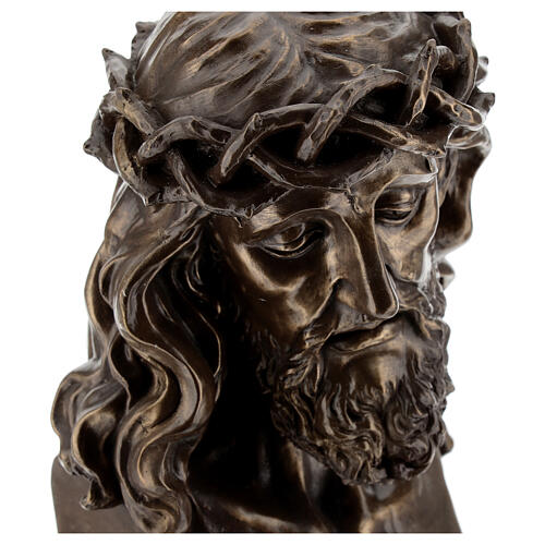 Büste aus Harz Christus mit Dornenkrone im Bronze-Effekt, 20x15 cm 2
