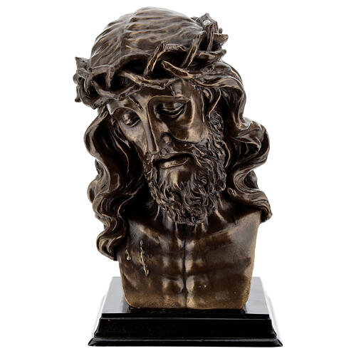 Visage Christ crucifix couronne épines résine effet bronze 20x15 cm 1