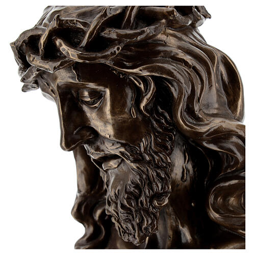 Visage Christ crucifix couronne épines résine effet bronze 20x15 cm 4