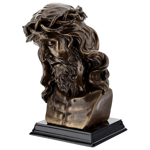 Rosto de Jesus crucificado com coroa de espinhos resina bronzeada 19x13 cm 3
