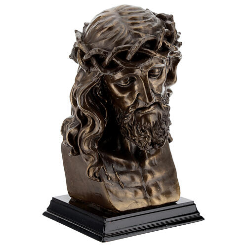 Rosto de Jesus crucificado com coroa de espinhos resina bronzeada 19x13 cm 5