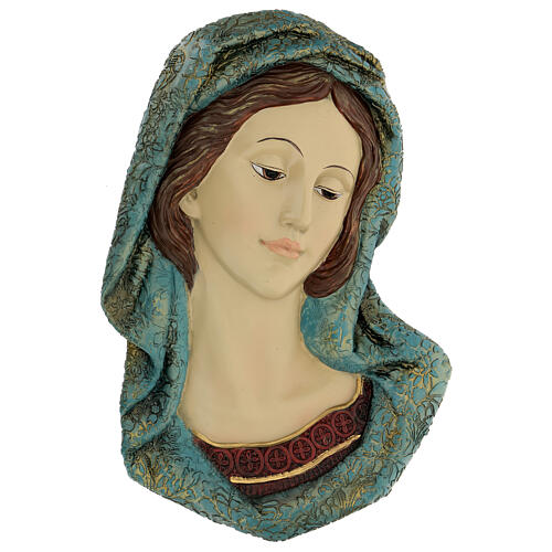 Face of the Virgin Mary in resin with golden decorations 28x18 cm. 1
