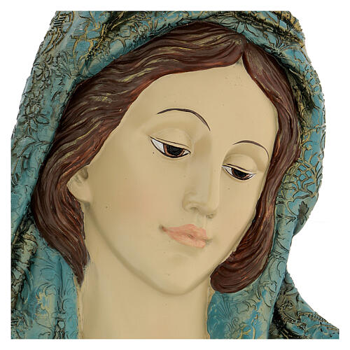 Face of the Virgin Mary in resin with golden decorations 28x18 cm. 2