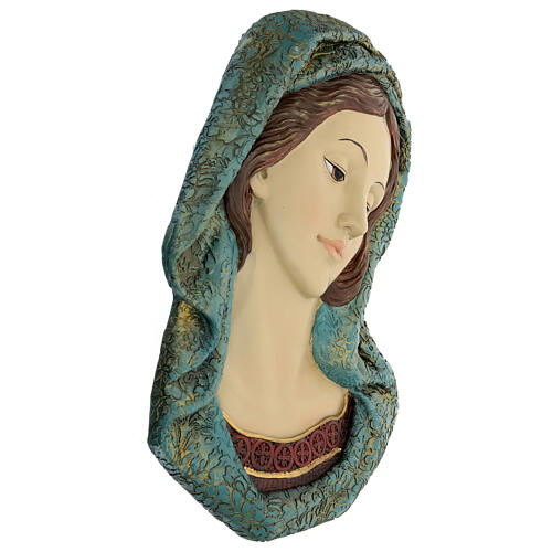 Face of the Virgin Mary in resin with golden decorations 28x18 cm. 4