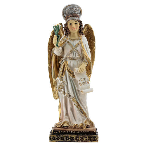 Arcángel Gabriel pergamino Ave María estatua resina 15 cm 1