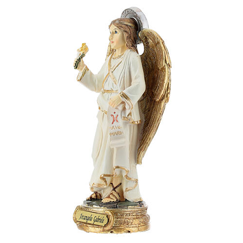 Archangel Gabriel white and gold 12 cm statue in painted resin 2
