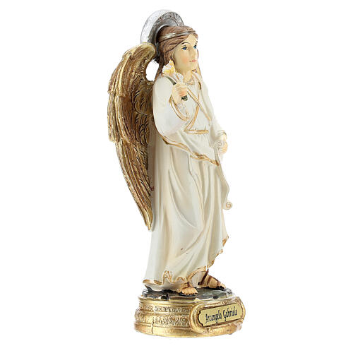 Archangel Gabriel white and gold 12 cm statue in painted resin 3