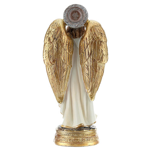 Archangel Gabriel white and gold 12 cm statue in painted resin 4
