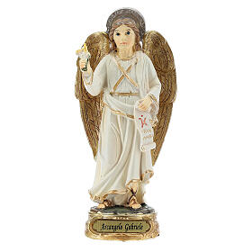 St Gabriel the Archangel statue white gold resin 12 cm