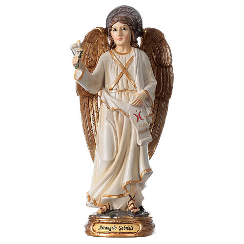 Archangel Gabriel with lilies and scroll 20 cm statue in painted resin 1