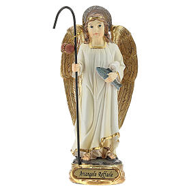 Archangel Raphael with fish 12 cm statue in painted resin