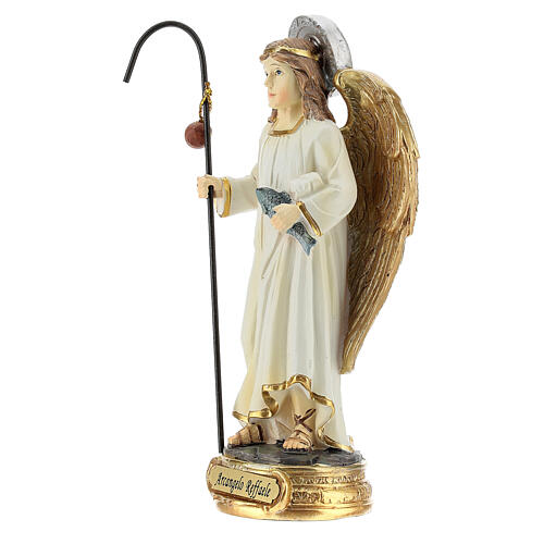 Archangel Raphael with fish 12 cm statue in painted resin 2
