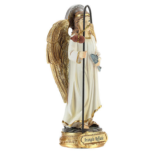 Archangel Raphael with fish 12 cm statue in painted resin 3