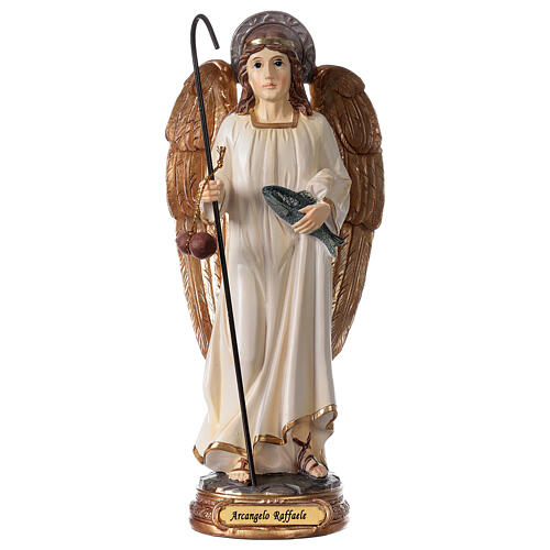 Statue Archangel Raphael white gold resin 20 cm 1