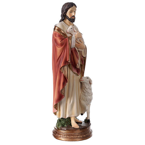 Bom Pastor Jesus com cordeiro imagem resina 30 cm 3