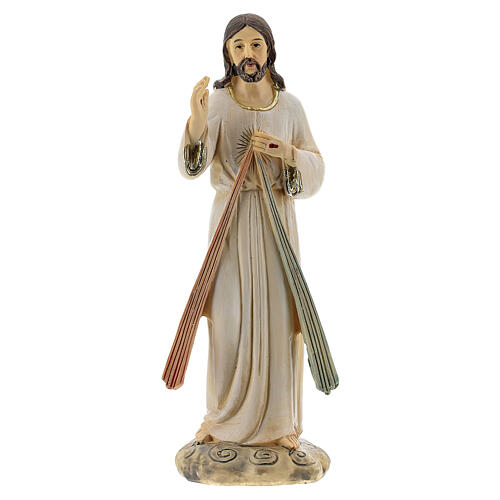 Statue Christ Miséricordieux deux rayons résine 12,5 cm 1