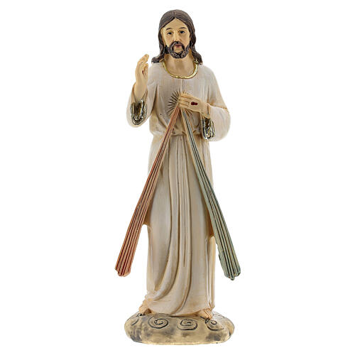 Statua Gesù Misericordioso due raggi resina 12,5 cm 1