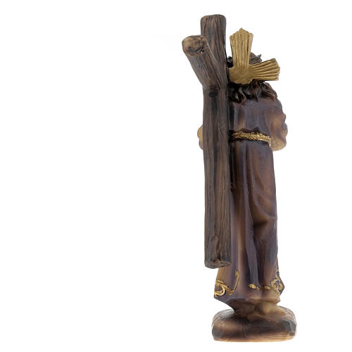Jesús lleva la Cruz vestidos oro marrón estatua resina 12 cm 4