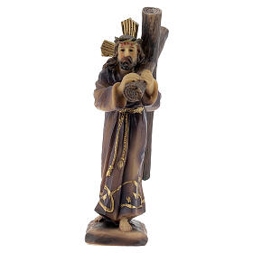 Gesù porta la Croce vesti oro marrone statua resina 12 cm