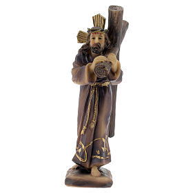 Jesus que leva a Cruz vestes ouro castanho imagem resina 12 cm