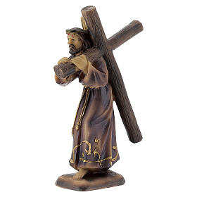 Jesus statue carrying the cross brown robes resin 12 cm