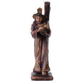Statua Gesù porta croce Calvario resina 18 cm