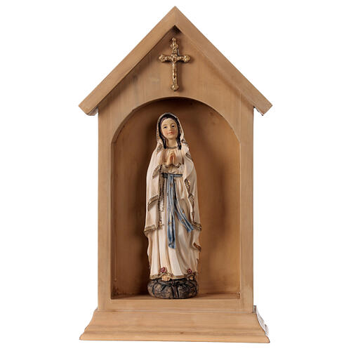 Nostra Signora Lourdes resina nicchia legno 22x13 cm 1