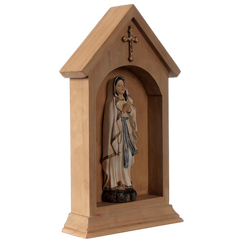 Nostra Signora Lourdes resina nicchia legno 22x13 cm 3