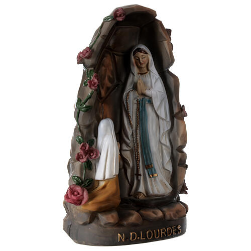 Statue grotte Lourdes Notre-Dame et Bernadette résine 21 cm 3