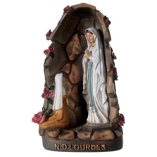 Statue Lady of Lourdes in grotto with Bernadette resin 21 cm 1