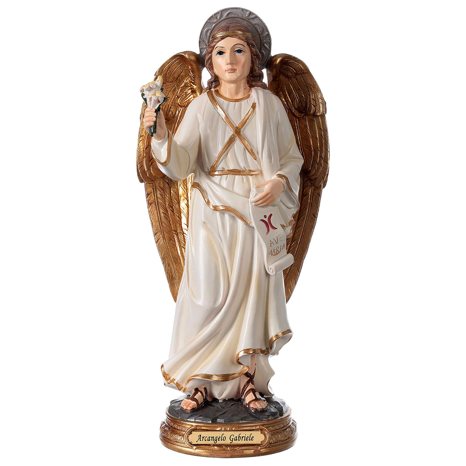 Archangel Gabriel statue with golden details and circular online