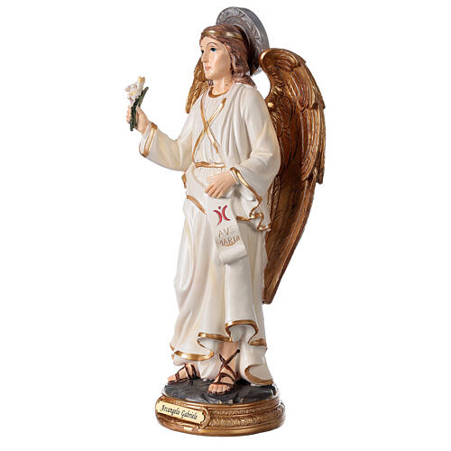 Archangel Gabriel statue with golden details and circular base 30 cm 2