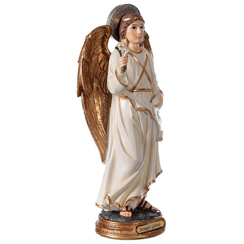 Archangel Gabriel statue with golden details and circular base 30 cm 3