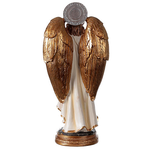 Archangel Gabriel statue with golden details and circular base 30 cm 4