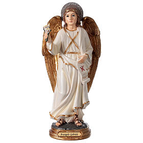 Statua Arcangelo Gabriele dettagli oro dipinta su base tonda 30 cm