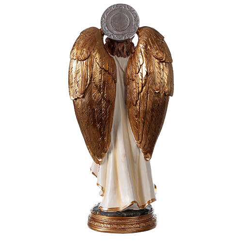 Statue Archangel Gabriel detailed gold painted on round base 30 cm 4