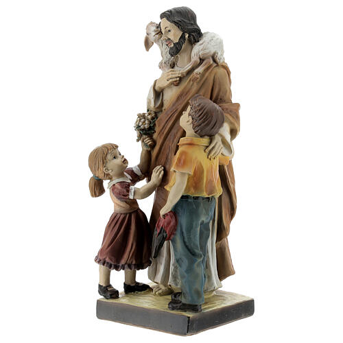 Jesús con niños cordero estatua resina pintada 20 cm 2