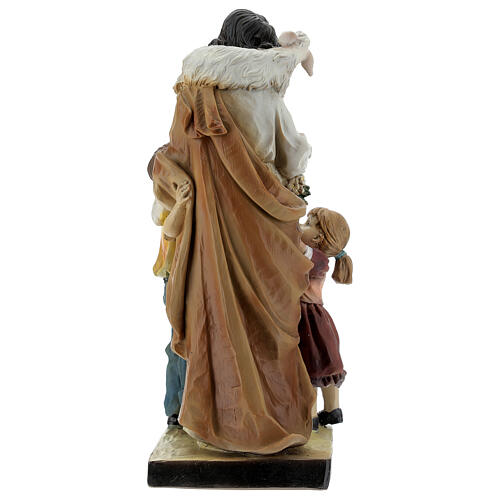 Jesús con niños cordero estatua resina pintada 20 cm 4