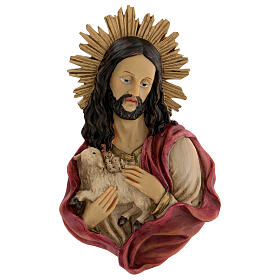 Busto Gesù agnello aureola raggi 20x11 cm resina dipinta