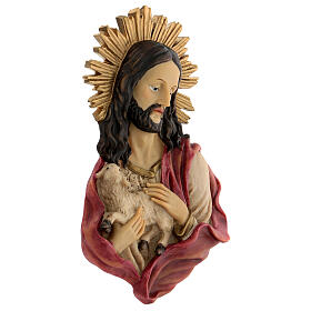 Busto Gesù agnello aureola raggi 20x11 cm resina dipinta
