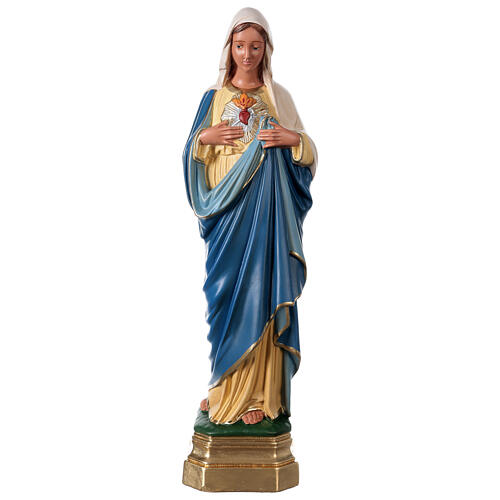 Imagem gesso pintada à mão Sagrado Coração de Maria 50 cm Arte Barsanti 1