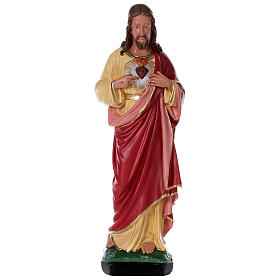Sacré-Coeur Jésus peint main 80 cm plâtre Arte Barsanti