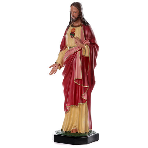 Imagem Sagrado Coração de Jesus 80 cm manto vermelho resina pintada à mão Arte Barsanti 3