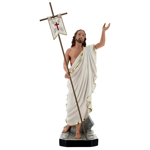 Estatua Jesús Resucitado cruz bandera 40 cm resina pintada Arte Barsanti 1