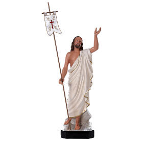 Cristo Ressuscitado cruz bandeira 85 cm imagem resina Arte Barsanti