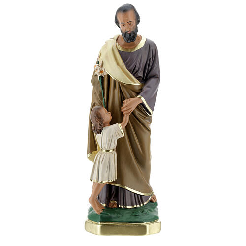 São José com Menino Jesus imagem gesso 30 cm pintada à mão Barsanti 1