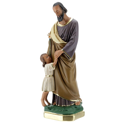 São José com Menino Jesus imagem gesso 30 cm pintada à mão Barsanti 3