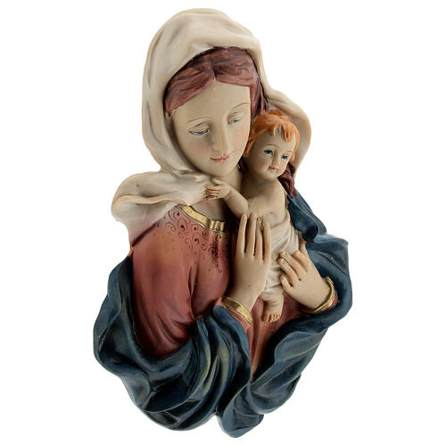 Busto alto-relevo Nossa Senhora com Menino Jesus drapeado resina 18 cm 4